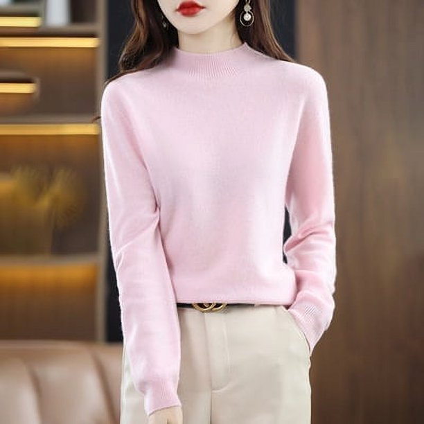 Suéter de cachemira de otoño e invierno para mujer, suéter corto de cuello alto con base gruesa, suéter suelto de lana