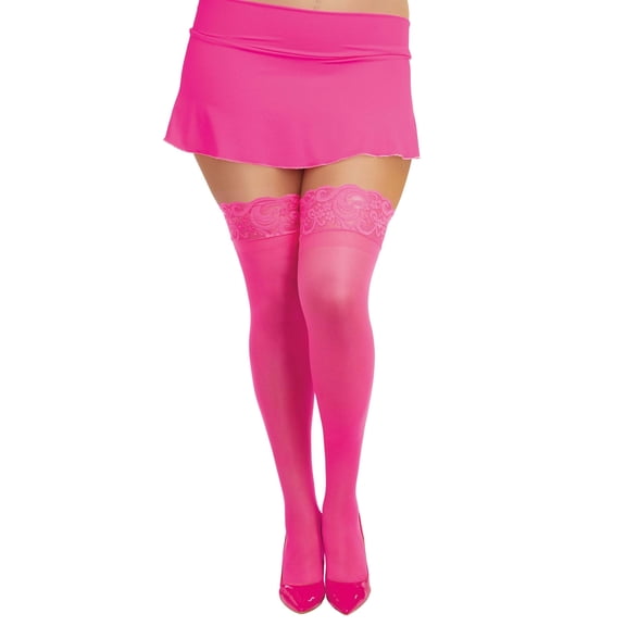 Dreamgirl Plus Size Neon Laced Stay-up Sheer Thigh High