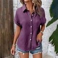 thumbnail image 2 of Womens Tops Ladies' Fashionable And Casual Solid Color Batsleeved Button Short Sleeved Shirt Cows Shirts for Women Short Sleeve Tee Shirt Women Shirts under V Neck Tops Polish Tee Workout Sle Purple L, 2 of 4