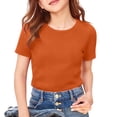 thumbnail image 3 of Hudaneo Girls Short Sleeve Shirts Kids Crew neck T-Shirts Spring Summer Tops Tees, Orange 7-8Y, 3 of 4