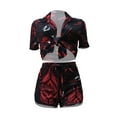 thumbnail image 3 of Liacowi Women 2 Piece Sexy Outfits Short Sleeve Crop Tops and High Waist Shorts Boho Casual Summer Short Sets Clubwear, 3 of 6