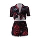 thumbnail image 3 of VISgogo, traje de 2 uds con pantalones para mujer, blusa con botones de solapa de manga corta estampada, pantalones cortos ajustados de cintura alta, ropa encantadora para mujer VISgogo  moda, 3 of 6