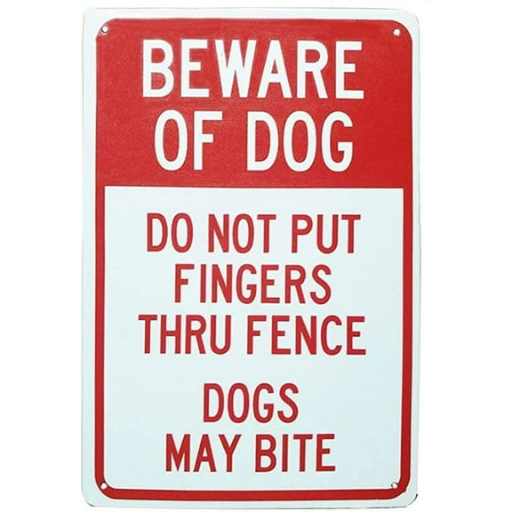 New Tin Sign Metal Sign Do Not Put Fingers Thru Fence Dogs May Bite Security Outdoors Yards Safety Warning Decoratives for Outdoor & Indoor 8"x12"