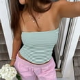 thumbnail image 2 of Striped Tube Tops for Women Teen Girls Strapless Off Shoulder Y2k Crop Bandeau Top Sleeveless Base Tee Summer (M, Mint Green), 2 of 7