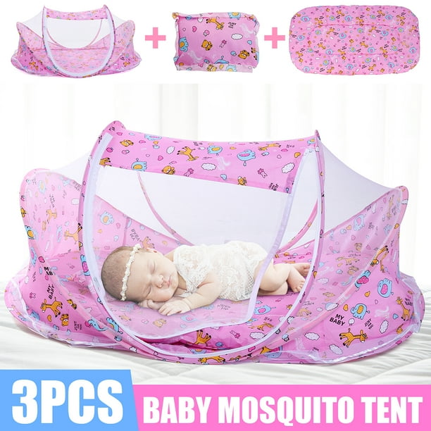3pcs Set Portable Foldable Baby Kids Infant Bed Dot Zipper Canopy Mosquito Net Tent Crib Walmart Com
