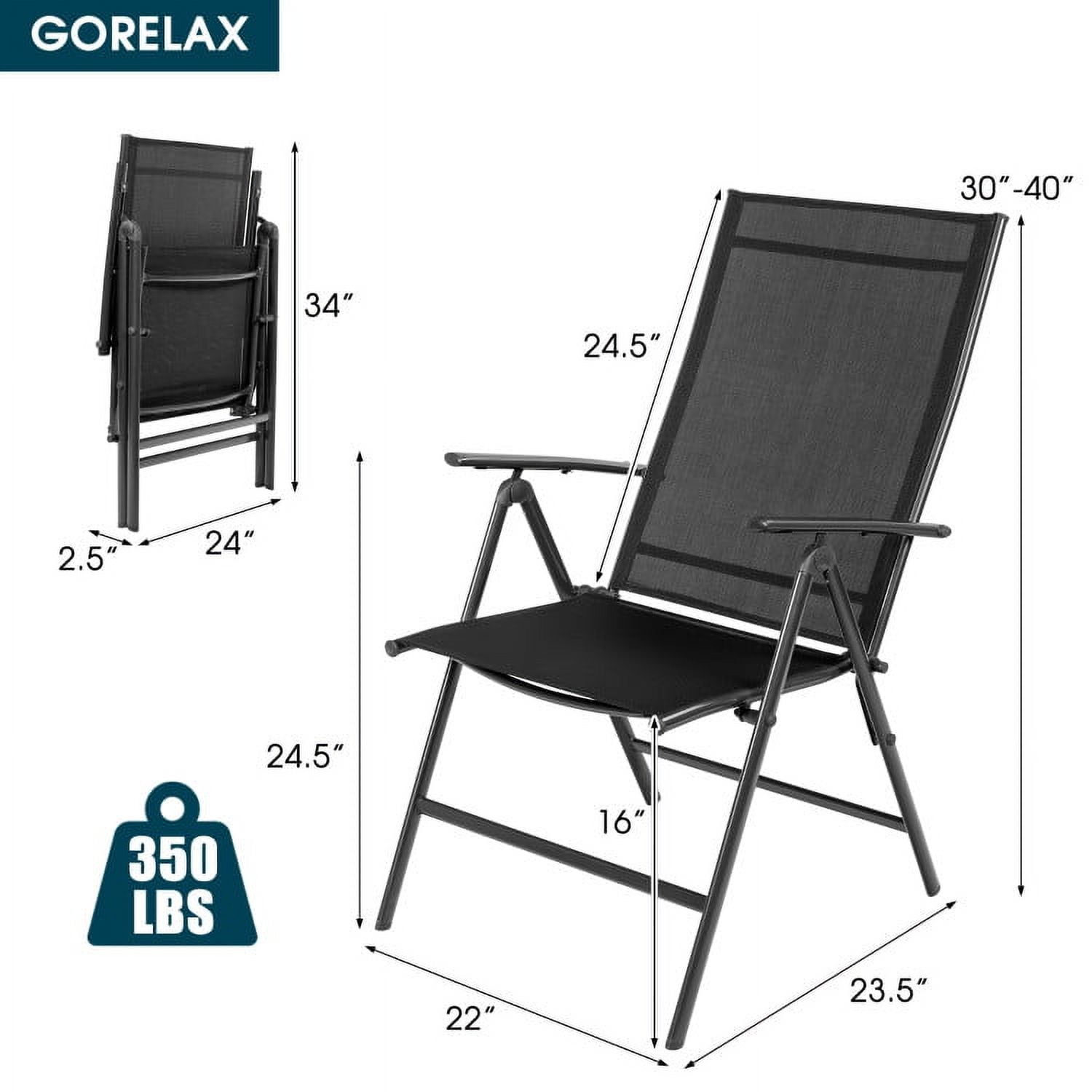 Aimee Lii Set of 2 Adjustable Portable Patio Folding Dining Chair Recliners, Outdoor Patio Set, Black Aimee Lii Set of 2 Adjustable Portable Patio Folding Dining Chair Recliners, Outdoor Patio Set, Black