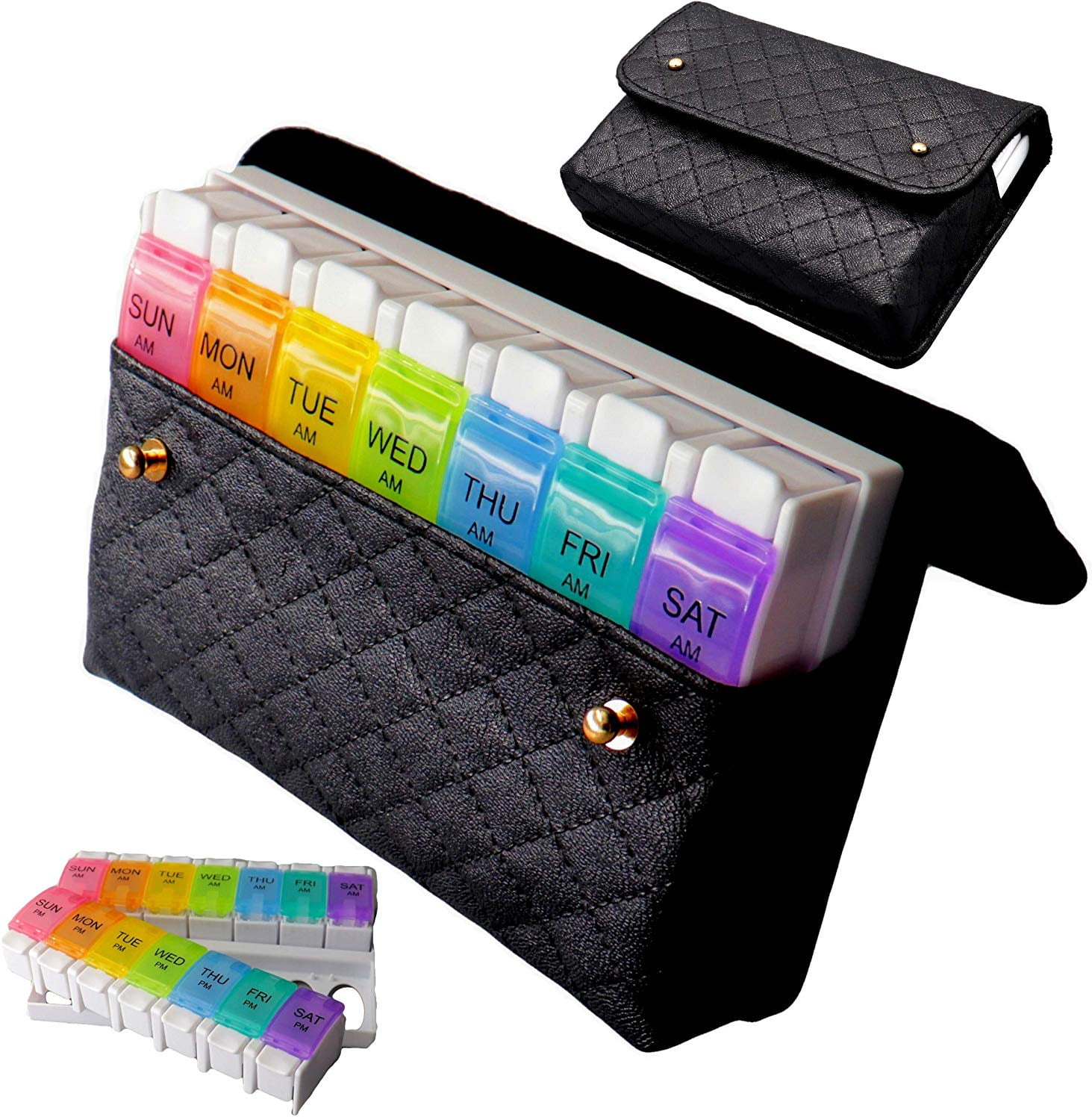 Large AM PM Pill Organizer Case 7 Day Daily Pills Box Easy One Touch