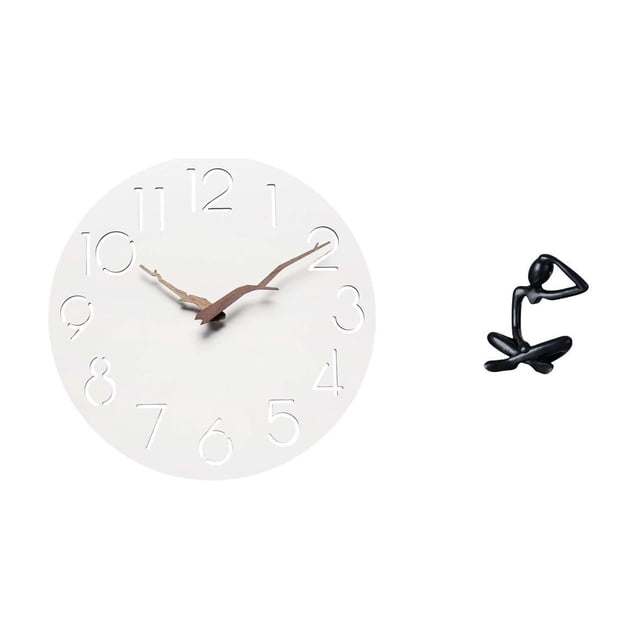 Reloj de pared moderno, redondo y silencioso. Figura de escritorio con diseño abstracto de pensador. Escultura de tablero de fibra de densidad media.