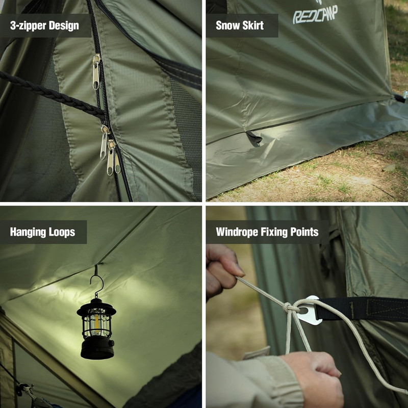 RedSwing 4 Season Hammock Hot Tent with Stove Jacks, 11.8'x6.6'x6.2' Winter Tent, Waterproof Snow Skirt for Camping Hunting