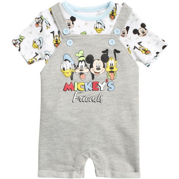 Disney Baby Boys’ Mickey Mouse Overall Romper Set 2 Piece Shortalls