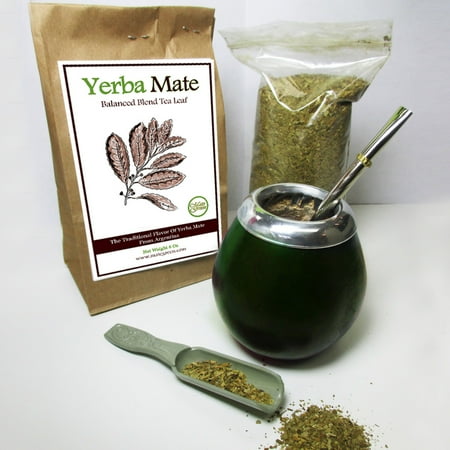 Neck Cup Kit - 4Pc Argentina Yerba Mate Tea Gourd Cup Straw Bombilla 6oz Leaf Bag Kit Pack 4200