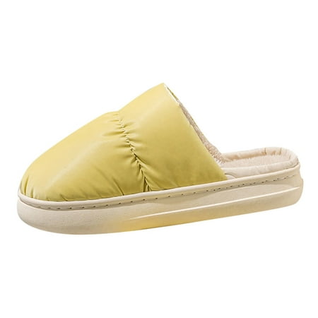 

Women Walking Shoes Winter Couples Women Down Warm Home Baotou Soft Bottom Comfortable Solid Color Flat Cotton Slippers slipper for Women PU Yellow