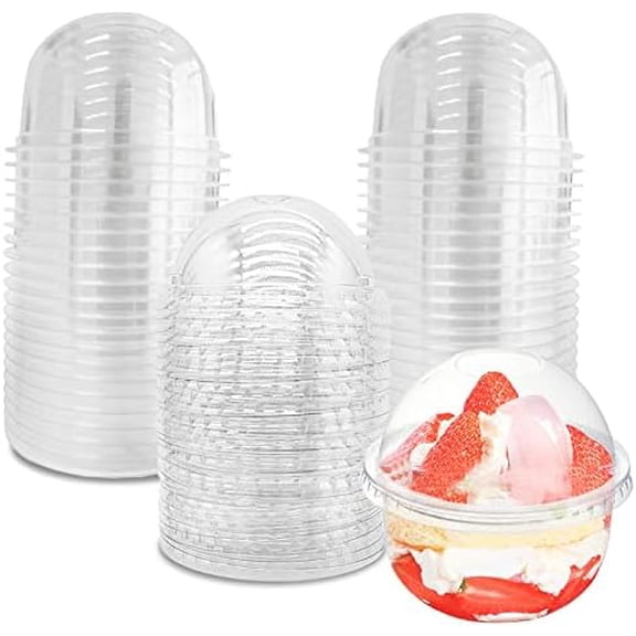 50 Pack 9 oz Clear Plastic Dessert Cups with Dome Lids,No Hole Disposable Snack Bowls for Pudding,Parfait,Fruits,Ice Cream,Cake