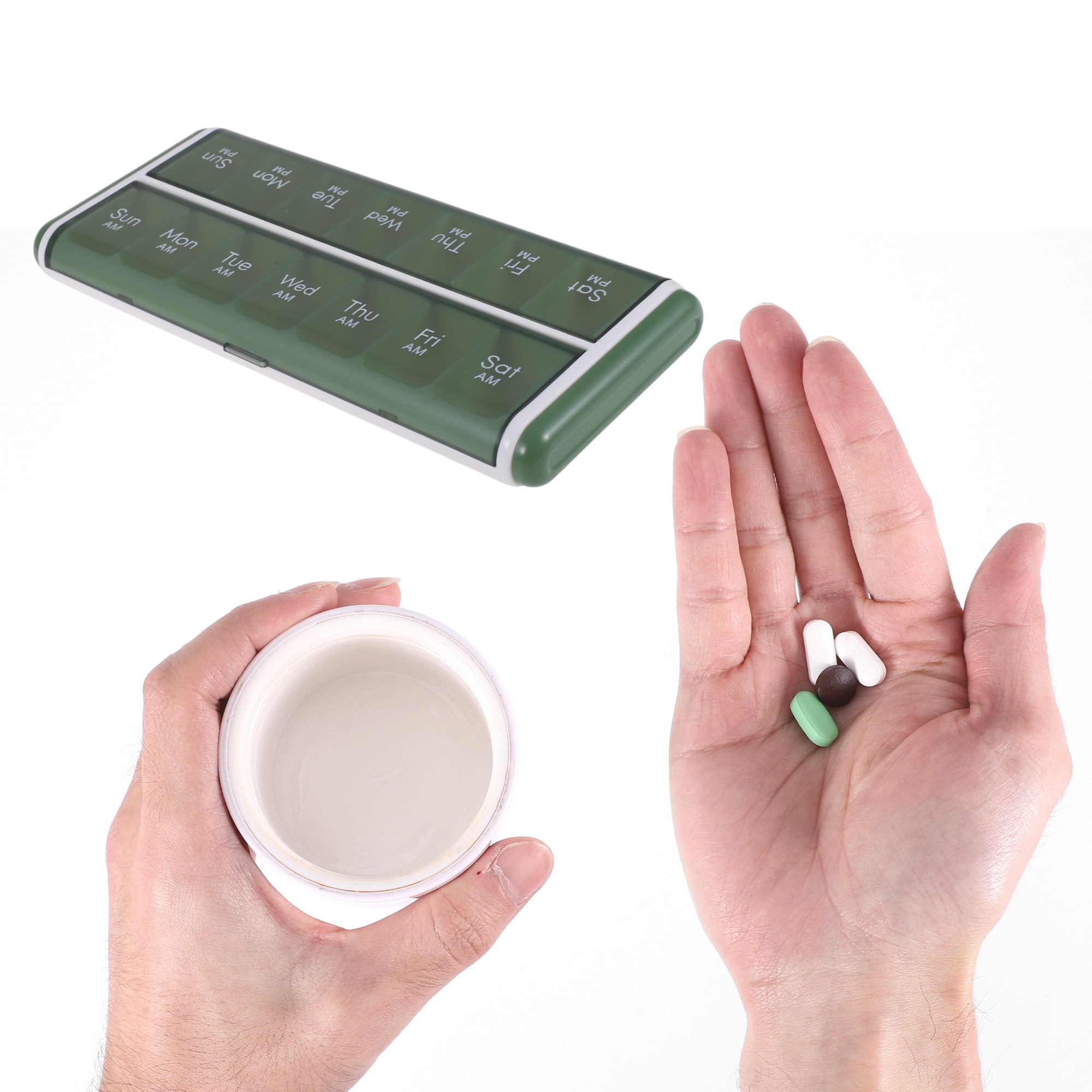 Unique Bargains Useful Durable 14 Grids Double Row Pill Case for Travel 1 Pc Green