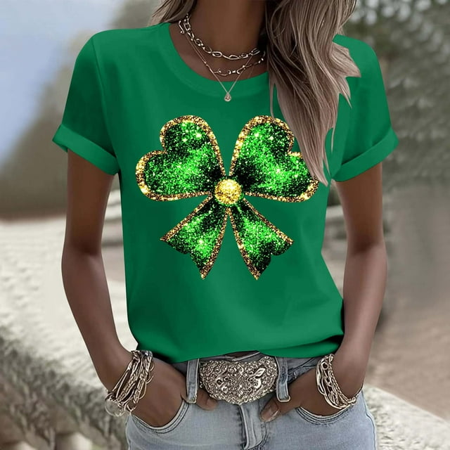 Elvqul Chandails Décontractés pour Femmes à Col Rond, T-Shirts à Enfiler, Vacances, Grande Taille, Saint-Patrick, Manches Courtes, Hauts pour Femmes, Graphique