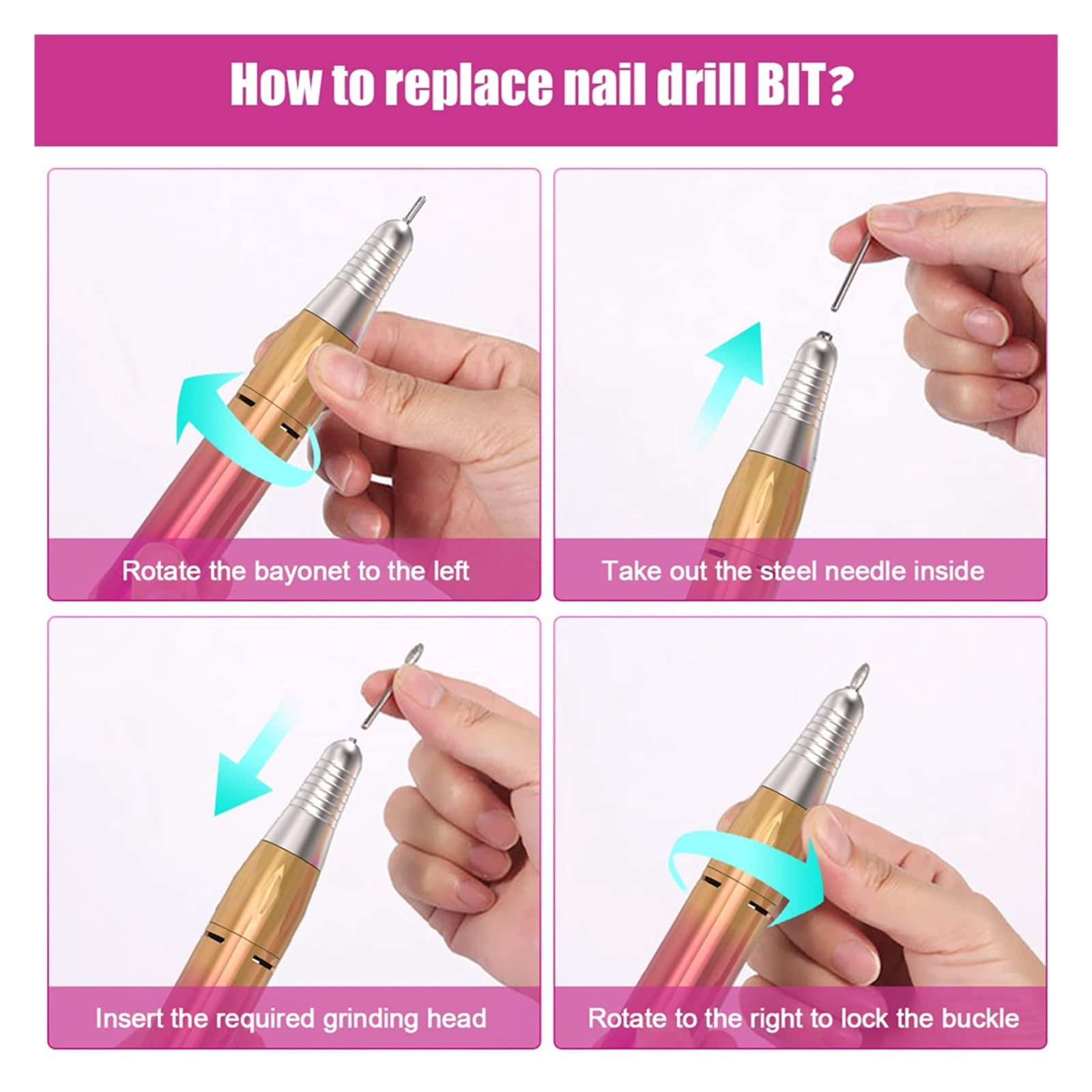 Rechargeable Nail Drill, Electric Nail File, 45000RMP Professional Nail Drill Kit For Acrylic, Nail Gel Manicure Pedicure Polishing