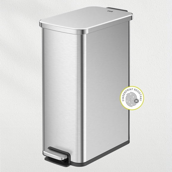 Bote de basura EKO Titus Slim 30L Acero Inoxidable, para cocina, pedal resistente, cierre silencioso, con cubo interior, tapa antiolores, agarradera trasera
