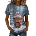 thumbnail image 2 of Axdhxbd Womens Christmas Shirt Cute Highland Cow Graphic Tees Xmas Short Sleeve Crew Neck Tshirts Plus Size Holiday Tops S-5XL, 2 of 7