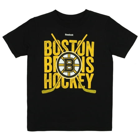 Reebok T-shirt Tank Top - Reebok NHL Youth Boston Bruins Short Sleeve Cross Sticks Tee, Black