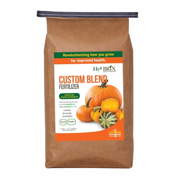 HyR BRIX Custom Blend 8-6-12 Pumpkin Fertilizer, 45lb Bag - Balanced Nutrient Formula with Calcium & Sulfur, Slow-Release Granular - One Application, Covers 2,142 Square Feet
