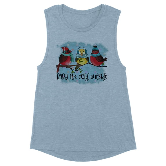 Birds It's Cold Outside Women's Muscle Tank 2X-Large Stonewash Denim