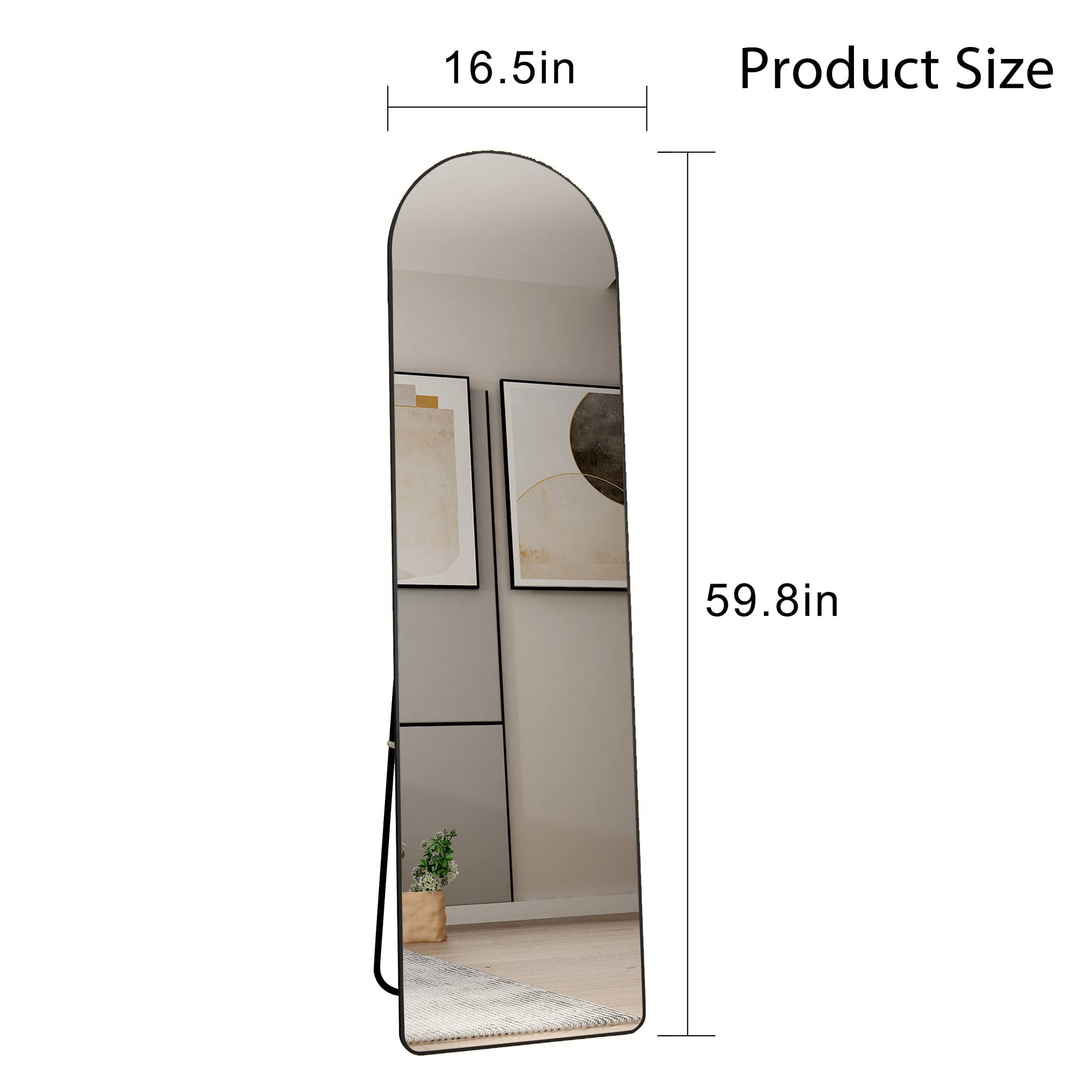 59.8"x16.5" Arched Full Length Floor Mirror,Full Body Mirror Floor Mirror Standing Hanging,Black