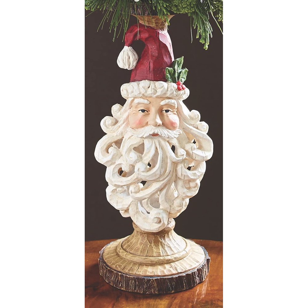 One Holiday Way Carved Wood-Look Candle Holder with Traditional Santa