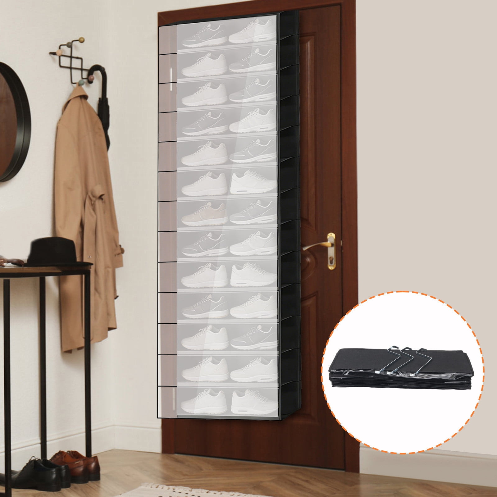 13-Layer Over-Door Hanging Storage Bag, Large Lattice Fabric Organizer for Shoes, Accessories, and Toys, Space-Saving Design, Breathable Material, Easy Installation