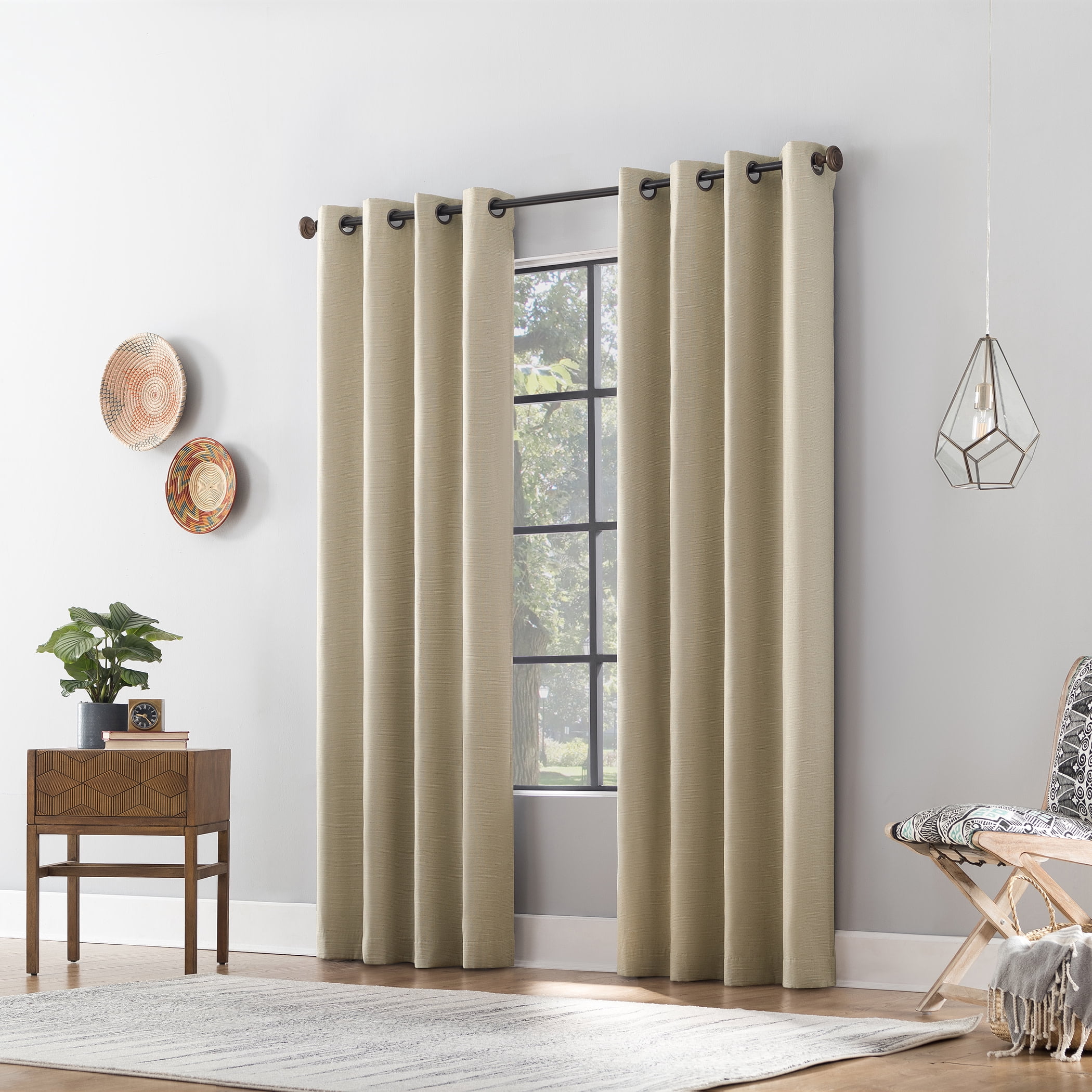 Archaeo Textured Linen Blend Total Blackout Grommet Top Curtain, 50"W X 84"L, Stone