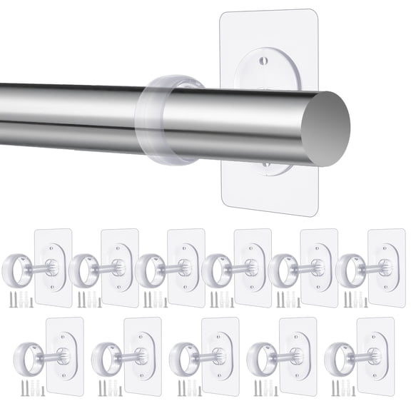 Armscye 11-Pack No-Drill Curtain Rod Brackets, Self-Adhesive Curtain Rod Holder Hooks for Ceiling & Wall, Clear Nail-Free Curtain Rod Hangers for Apartment, Bedroom, and Living Room