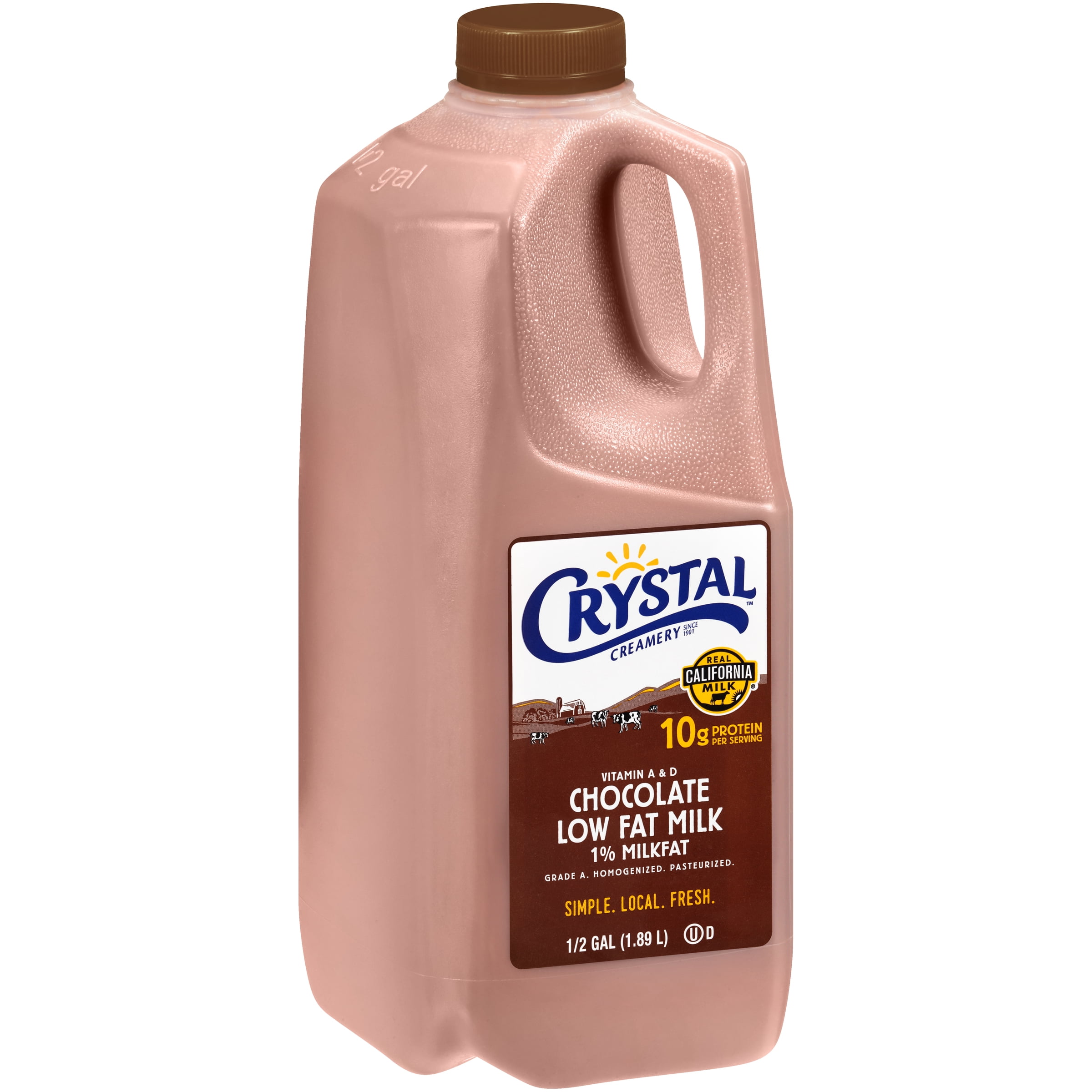 Crystal Creamery, Fresh, Real California Milk, 1% Milkfat Low-Fat Chocolate Milk, Half Gallon