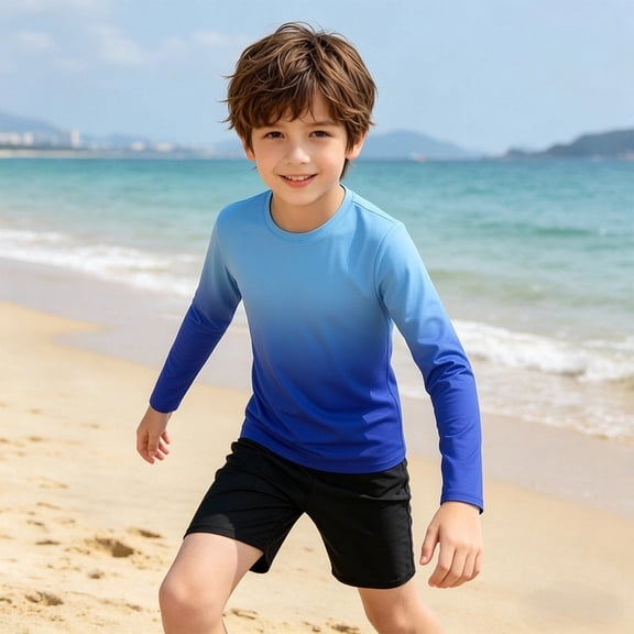 REDARER Kids UPF 50 Gradient Long Sleeve Rash Guard Sun Shirt Swimwear for Boys and Girls,13-14 Years