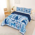 thumbnail image 2 of Homewish Cartoon Pet Cat Full Size Comforter Sets,Dreamy Floral Plant Bedding Comforter Set,Blue,Navy Blue Reversible,3-Piece,1 Comforter and 2 Pillowcases, 2 of 7