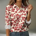 thumbnail image 2 of Womens Button Down Shirts Bust Pocket Lapel Long Sleeve Blouses Business Casual Work Tops Outfits Red XL, 2 of 5