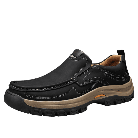 Men's Black Slip-On Thick Sole Outdoor Leather Casual Shoes