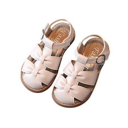 

Woobling Girls Flat Sandals T-Strap Princess Shoes Beach Dress Sandal Wedding Lightweight Summer Stylish Beige 10C