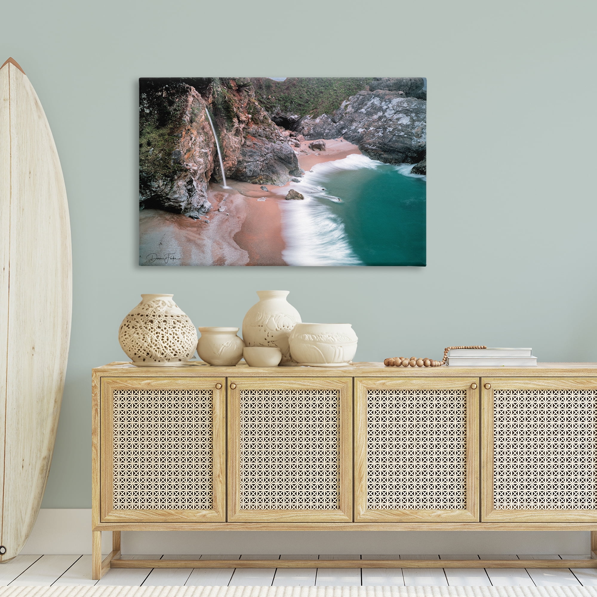 Stupell Industries Tropical Waterfall Cliffs Coastal Painting Gallery Wrapped Canvas Art Print Wall Art, 45 x 30