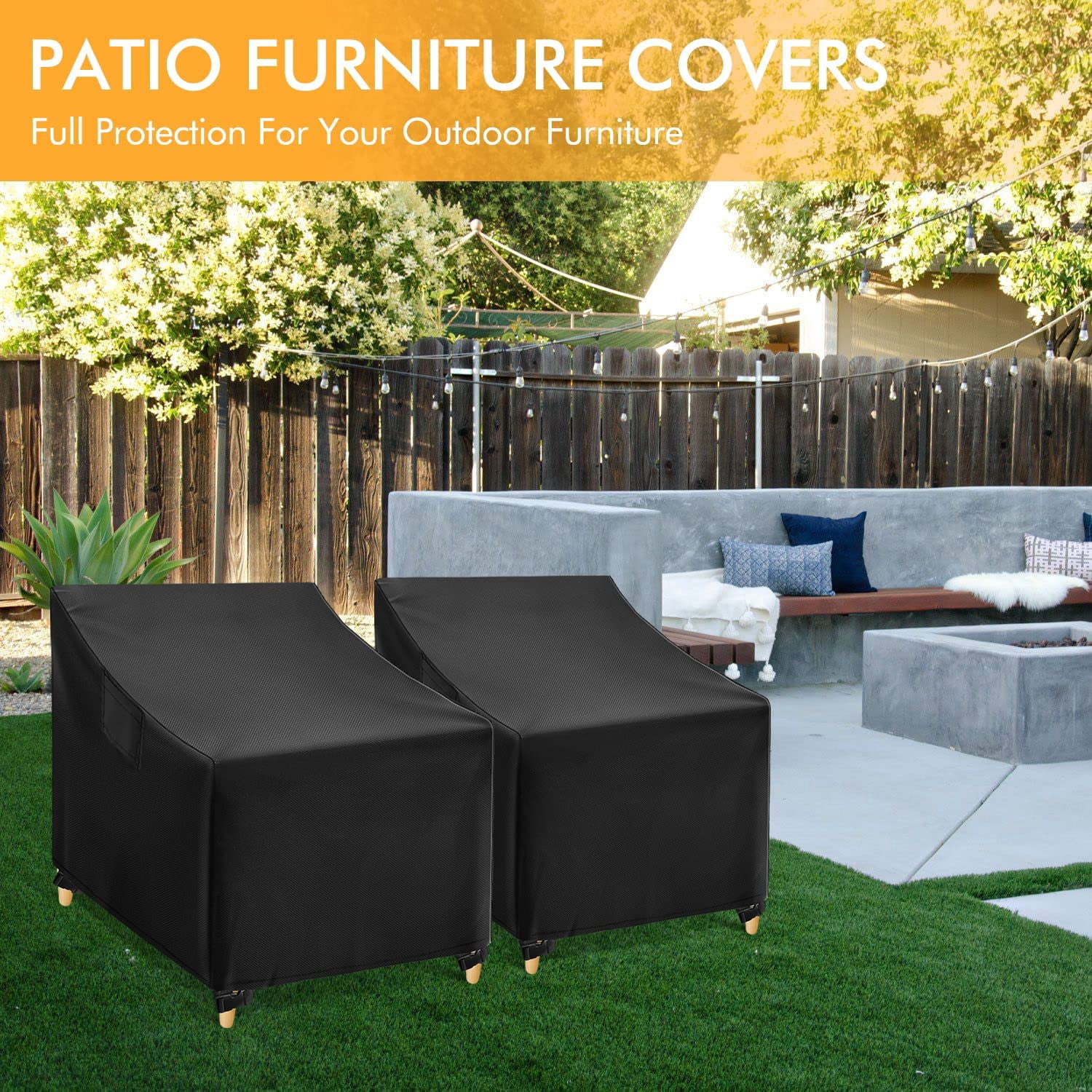 Outdoor Chair Covers Waterproof, Black Lawn Patio Furniture Covers, Heavy Duty Wicker Garden Sofa Cover, 2 Pack - 30" W x 37" D 31" H