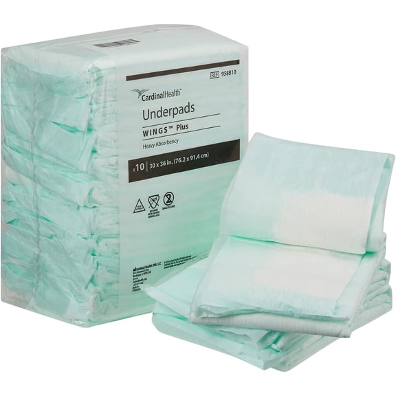 Cardinal Health Underpads, 10 Count, 30 x 36-inch, Beige Backsheet, Polypropylene, Leak-Resistant, Absorbent, Protective