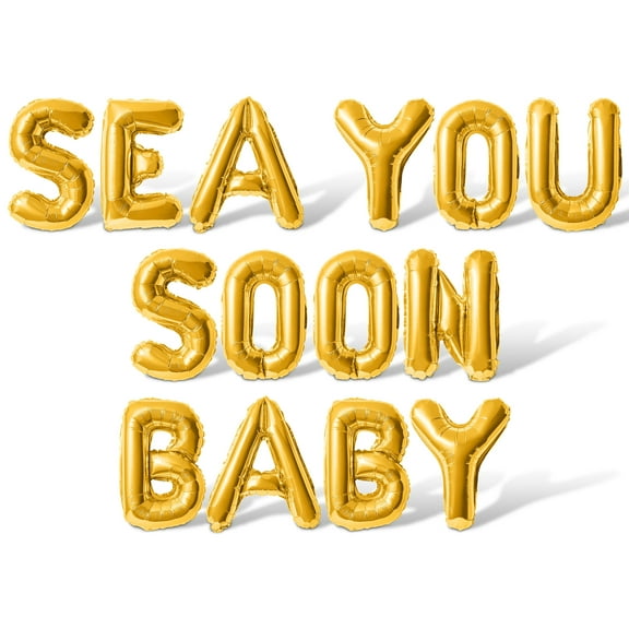 Letter Balloons - SEA YOU SOON BABY 16" Inch Alphabet Letters Foil Mylar Balloon Baby Shower Party Banner (Gold)
