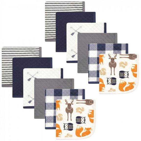 Hudson Baby Infant Boy Quilted Cotton Washcloths, Boy Forest, One Size