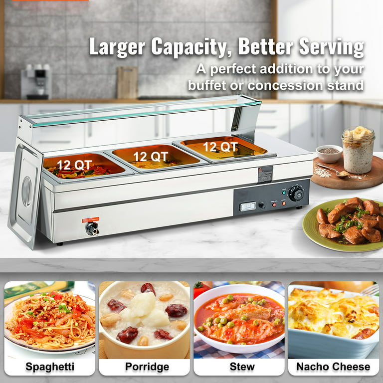 BENTISM Commercial Electric Food Warmer Countertop Buffet 3*8 Qt Pan Bain  Marie