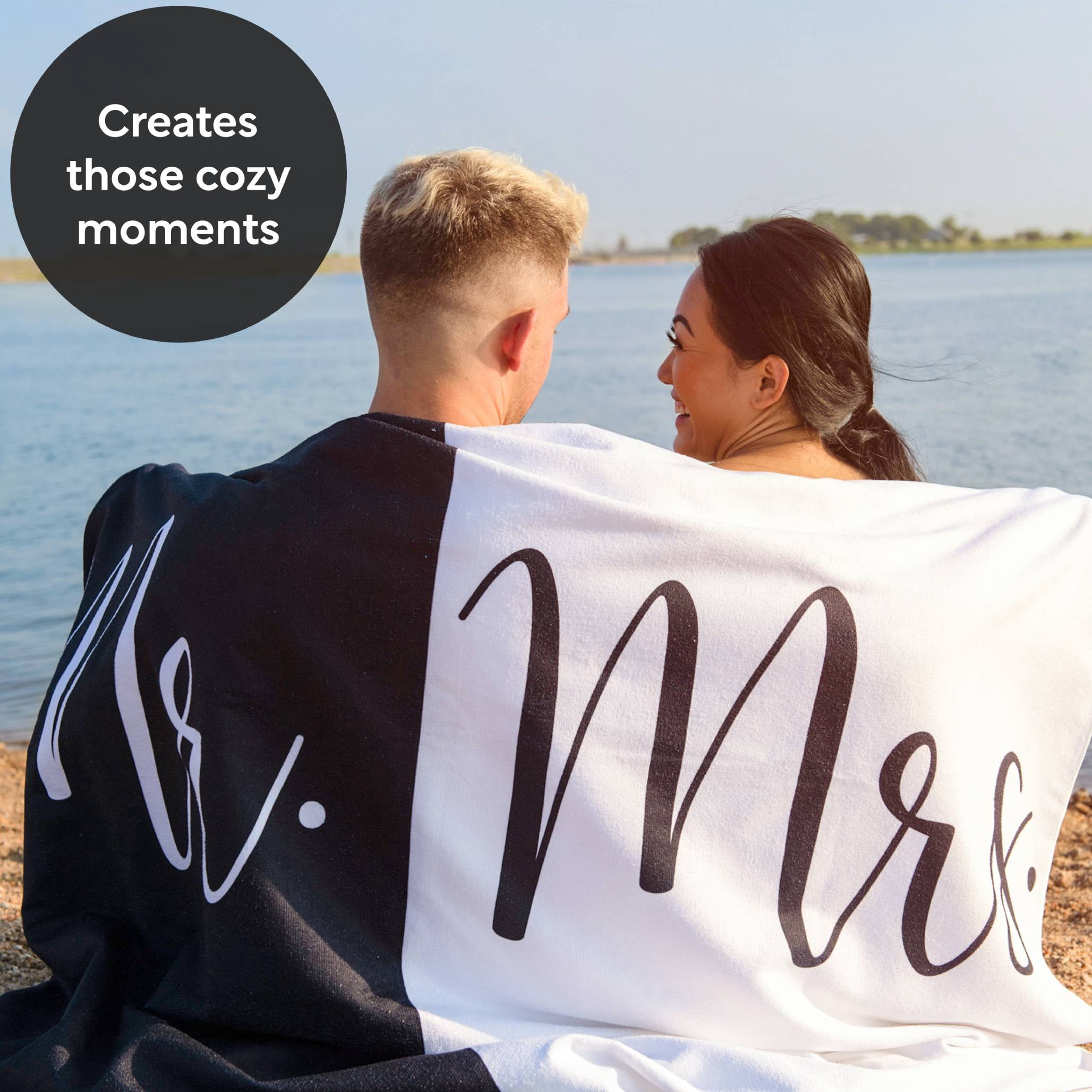 Ethisa Mr and Mrs Beach Towel - Honeymoon Just Married Towel For Beach - Wedding Gift for Newlywed Couple - Shareable Bride and Groom Towel Set - Thin Travel Friendly His and Her Beach Towel - 78"x59"