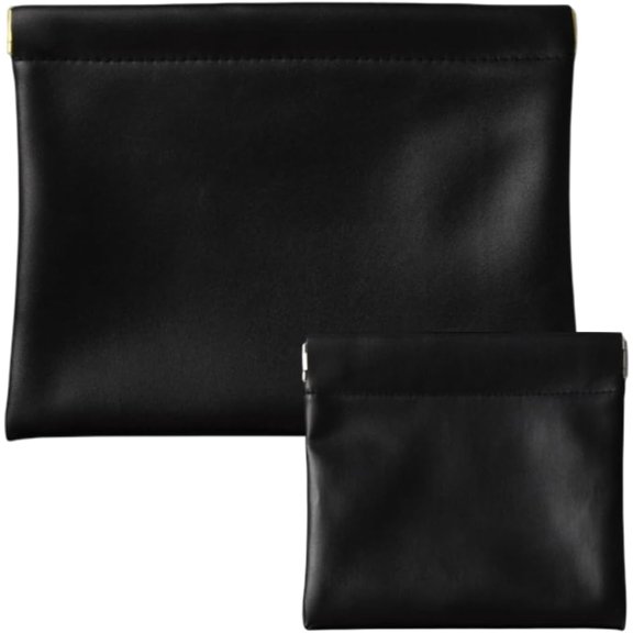 2 Sizes Black PU Leather Makeup Bags for Travel Portable Pouchic Snap Closure Pouches Mini Leather Cosmetic Bags Small Squeeze Top Waterproof Travel Cosmetic Organizer for Women