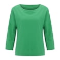 thumbnail image 4 of Tweang Women's Cotton Tops 3/4 Sleeve Boho Loose Basic Solid Tunic Tops Cotton Linen Button Down Dress Shirts Womens 3/4 Sleeve Button Down Shirts Long Sleeve Textured Collared 3/4 Sleeve Green L, 4 of 4