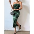 thumbnail image 5 of Women'S Summer Dress Printed Strapless Tube Bodycon Maxi Side Slit Mesh Layered Green L, 5 of 10