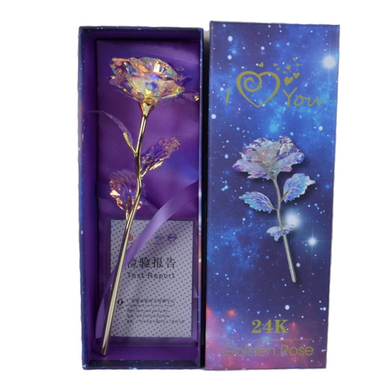24K Crystal Rose Gift Long Stem Golden Dipped Flower Valentine's Day Gift & Box 
