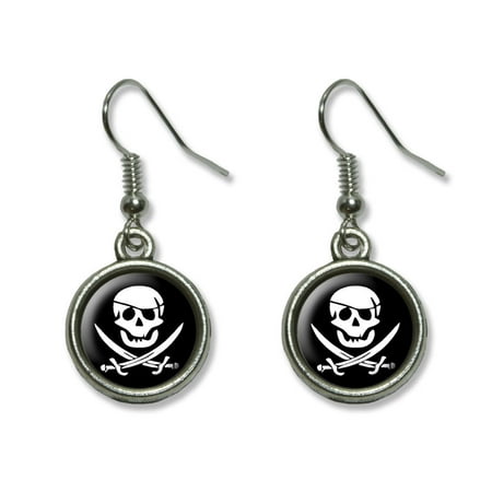 Pirate Skull Crossed Swords - Jolly Roger Dangling Drop Earrings