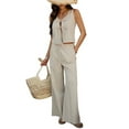thumbnail image 3 of Conjunto de 2 Piezas para Mujer, Chaleco con Cuello en V y Cintura Anudada, Pantalones Casuales de Pierna , Color Albaricoque , L, 3 of 9