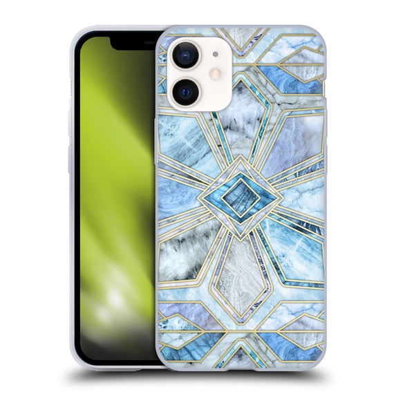 Head Case Designs Officially Licensed Micklyn Le Feuvre Marble Patterns Geometric Gilded Stone Tiles In Soft Blues Soft Gel Case Compatible with Apple iPhone 12 Mini
